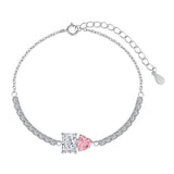 Princess Cut and Heart Cut Cubic Zirconia Duo Bracelet in Sterling Silver