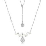 Exquisite Snowflake Design Pearl Necklace In Sterling Silver For Woman