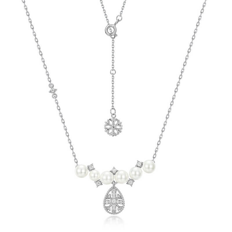 Exquisite Snowflake Design Pearl Necklace In Sterling Silver For Woman