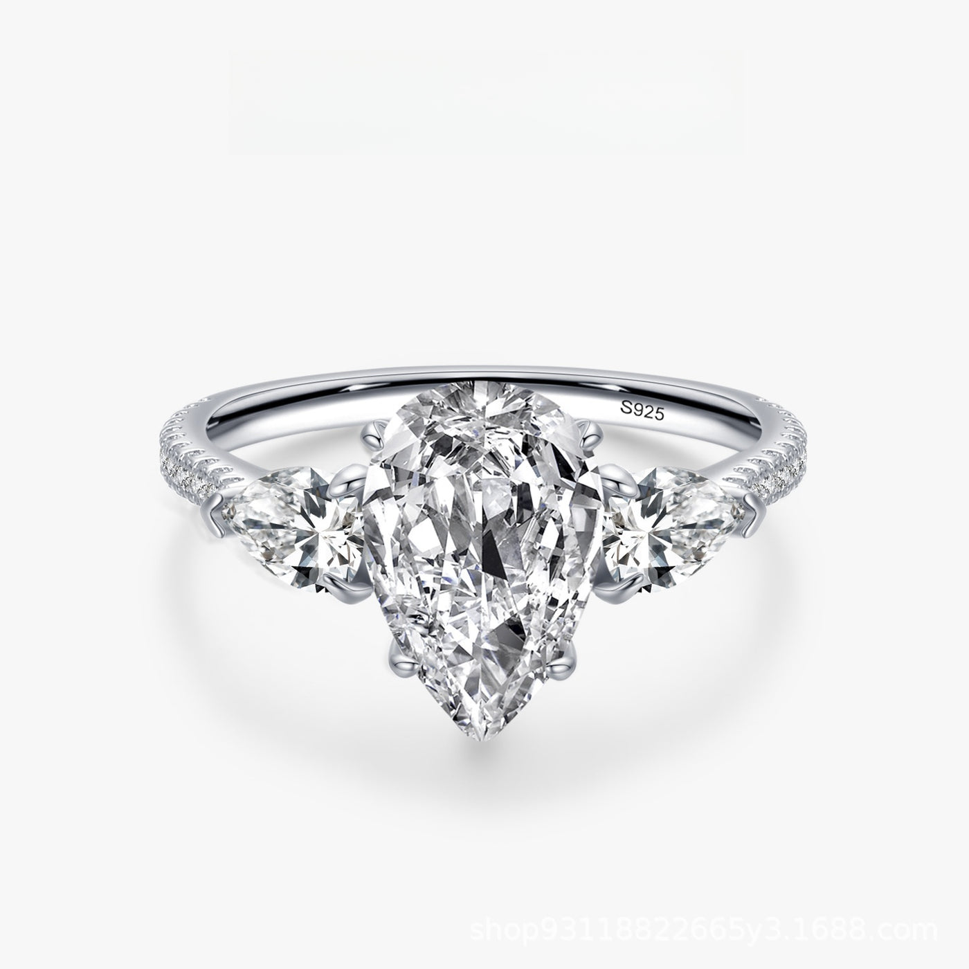 Glamorous 925 Sterling Silver 5.0ct Pear Cut Engagement Ring