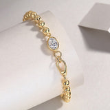 Oval Cut Center Beaded Bracelet with Yellow Gold Plating, 925 Sterling Silver