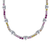 Multi Color Heart Cut&Round Cut 925 Sterling Silver Yellow Stone&Pink Stone Zirconia Necklace