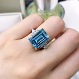 Bright Princess Cut Blue Stone Sterling Silver Engagement Ring