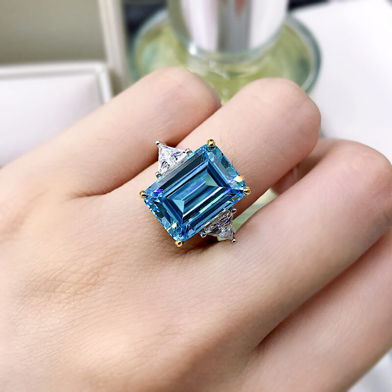 Bright Princess Cut Blue Stone Sterling Silver Engagement Ring