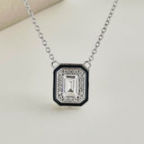 Square Pendant Emerald Cut Necklace in 925 Sterling Silver