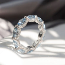 Solarii X Lustrous Oval Cut Aquamarine Blue Wedding Ring In 925 Sterling Silver