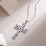 Princess Cut Moissanite Cross Necklace with White Gold Plating, 925 Sterling Silver
