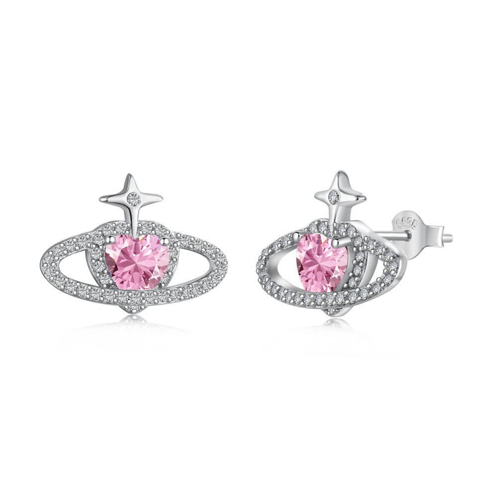 Pink Stone Heart Cut 925 Sterling Silver Stud Earrings