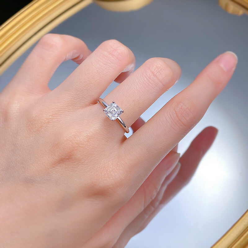 Exquisite Asscher Cut 1.2ct Engagement Ring In Sterling Silver