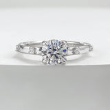 Stunning 1.0ct Round Cut Sterling Silver Pave Engagement Ring