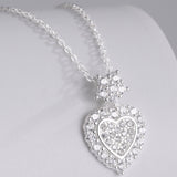 Halo Heart Design Round Cut Pendant Necklace in 925 Sterling Silver