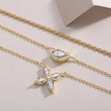 Pear and Marquise Cut Moissanite Multi-layer Necklace with Yellow Gold Plating, 925 Sterling Silver