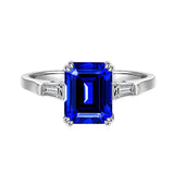 Gleaming 2.5ct Blue Sapphire Emerald Cut Engagement Ring In Sterling Silver