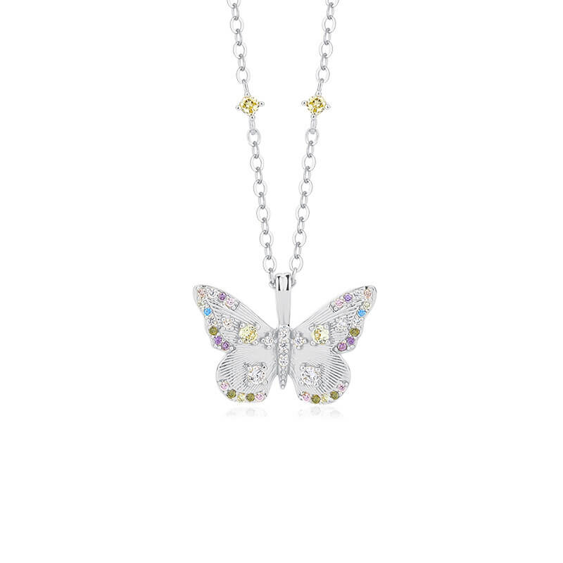 Opulent Round Cut Butterfly Design 925 Sterling Silver Necklace