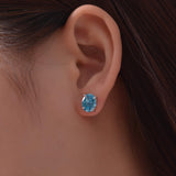 Sparkling Oval Cut Aquamarine Blue Sterling Silver Earrings