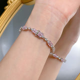 Delicate Round Cut White and Pink Stone Bracelet for Women
