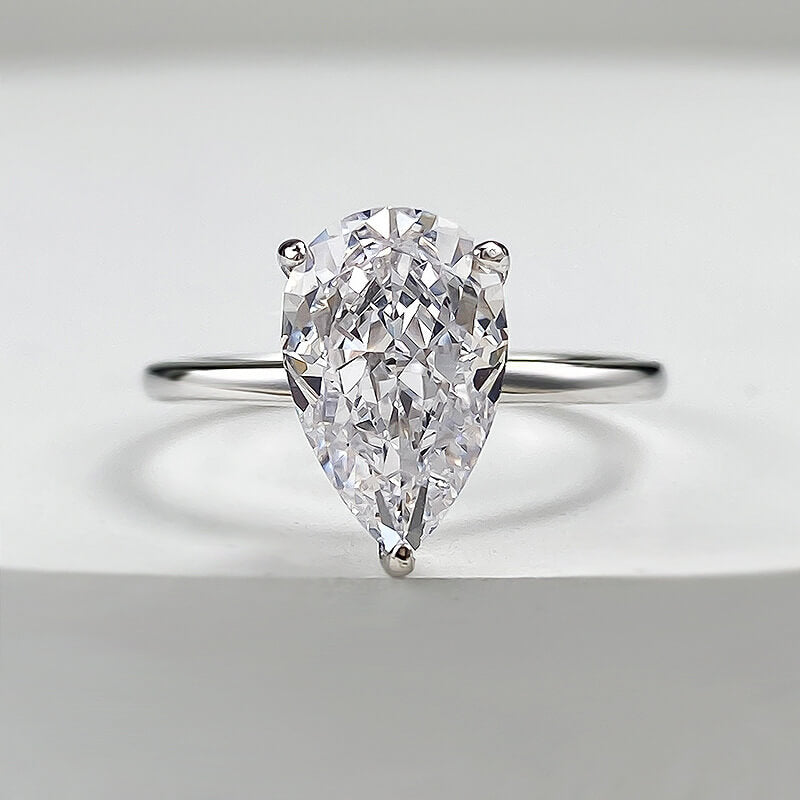 Pear Shaped White Cubic Zirconia Engagement Ring, Dual Plating in White Gold and Yellow Gold, 925 Sterling Silver.