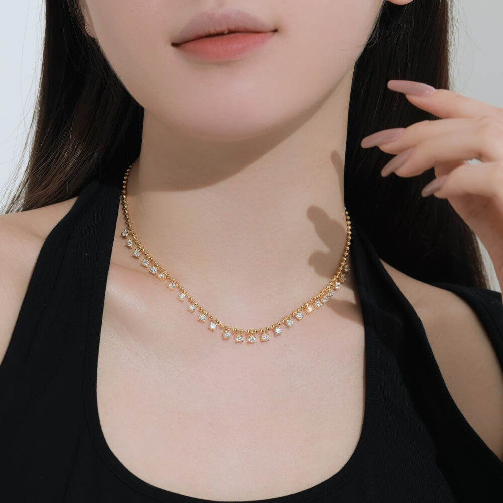 Double Layer Round Cut Necklace in 925 Sterling Silver