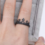 Halloween Round Cut Black Stone Crown Design Wedding Ring In Sterling Silver