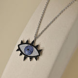 Black and Blue Evil Eye Sterling Silver Necklace