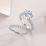Round Cut Moissanite White Gold Plated 925 Sterling Silver Bridal Set Rings