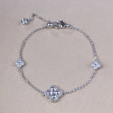 Elegant Four Leaf Clover Design Round Cut Bracelet for Women In Sterling Silver