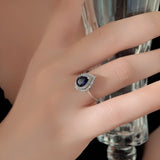 Pear Cut Blue Stone Double Halo Sterling Silver Engagement Ring