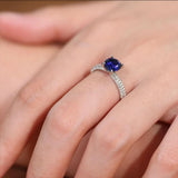 Elegant 1.0ct Blue Sapphire Round Cut Pave Engagement Ring In Sterling Silver