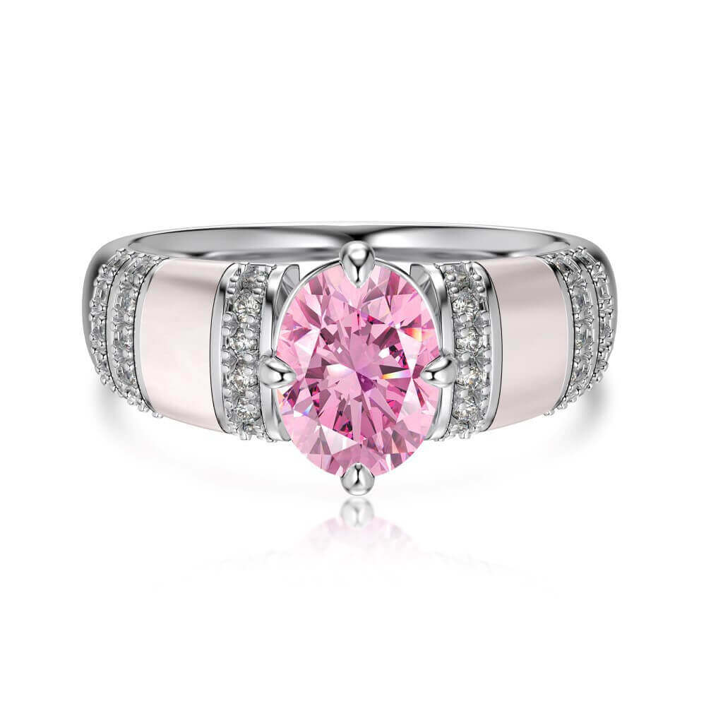 Oval cut Pink Stone Sterling Silver Engagement Ring