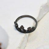 Halloween Round Cut Black Stone Crown Design Wedding Ring In Sterling Silver