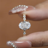 Oval Cut White Stone Ring with Yellow Gold Plating - 925 Sterling Silver