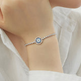 Round Cut Cubic Zirconia Adjustable Evil Eye Bracelet in Sterling Silver