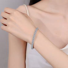 Round Cut Moissanite Bangle Bracelet with White Gold Plating, 925 Sterling Silver