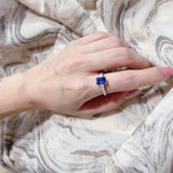 Gleaming 2.5ct Blue Sapphire Emerald Cut Engagement Ring In Sterling Silver