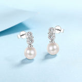 Solarii Moissanite  Round Cut 925 Sterling Silver Natural Freshwater Pearl Earrings