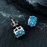 Sparkling Oval Cut Aquamarine Blue Sterling Silver Earrings