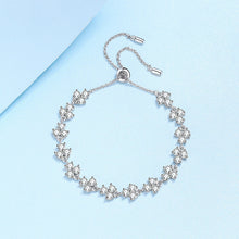 Round Cut Adjustable Leaf Bracelet with White Gold Plating, 925 Sterling Silver