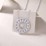Round Cut Circle Pendant Necklace with White Gold Plating, 925 Sterling Silver