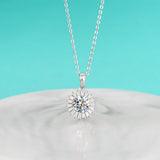 Round Cut Moissanite Radiant Sun Necklace with White Gold Plating, 925 Sterling Silver