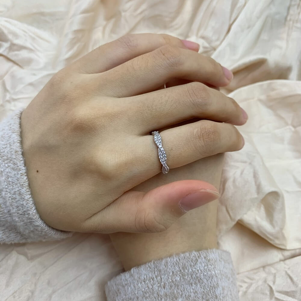 Pave Round Cut Full Eternity Wedding Band in 925 Sterling Silver