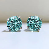 Brilliant Round Cut 925 Sterling Silver 4 Prong Stud Earrings