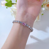 Pristine Radiant Cut Pink Stone Bracelet with White Accent Stones for Women