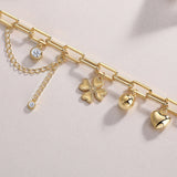 Clover Heart Charm Bracelet with Yellow Gold Plating, 925 Sterling Silver