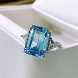 Bright Princess Cut Blue Stone Sterling Silver Engagement Ring