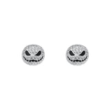 Sparkling Diamond-Encrusted Pumpkin Skull Earrings in Sterling Silver