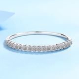 Round Cut Moissanite Bangle Bracelet with White Gold Plating, 925 Sterling Silver