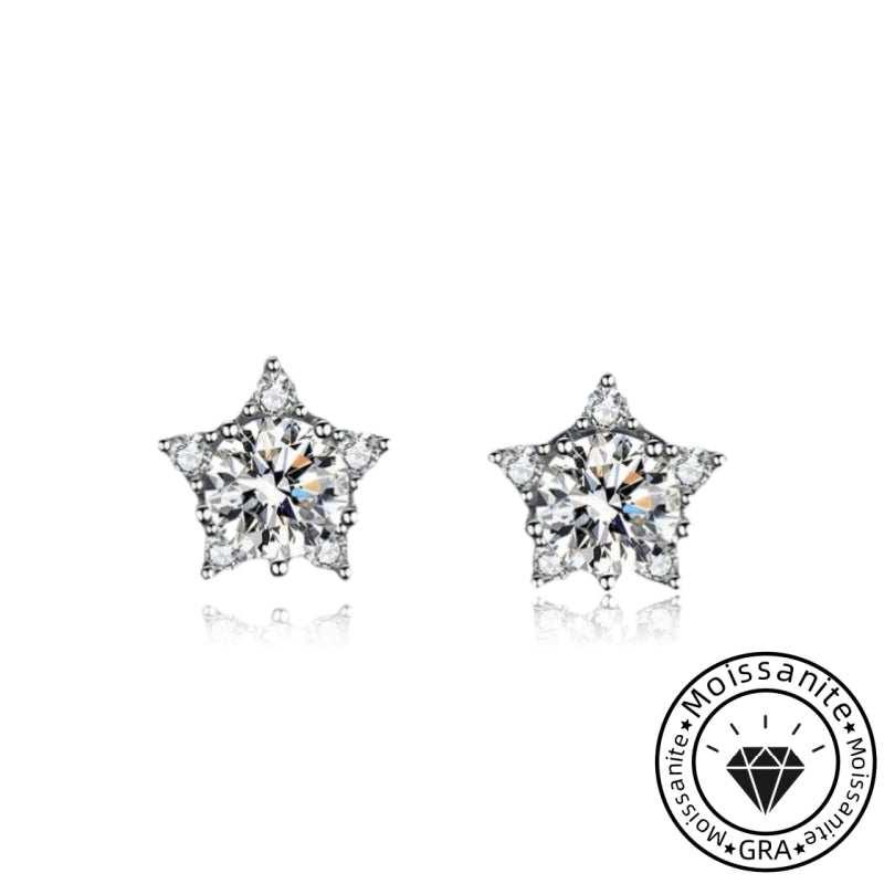 Solarii Moissanite  Round Cut 925 Sterling Silver Star Design 1.0ct*2P  Earrings