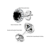 925 Sterling Silver Moissanite Black Stone Round Cut Stud Earrings