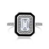 Emerald Cut Sterling Silver Engagement Ring