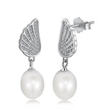 925 Sterling Silver Wing and Pearl Drop Earrings